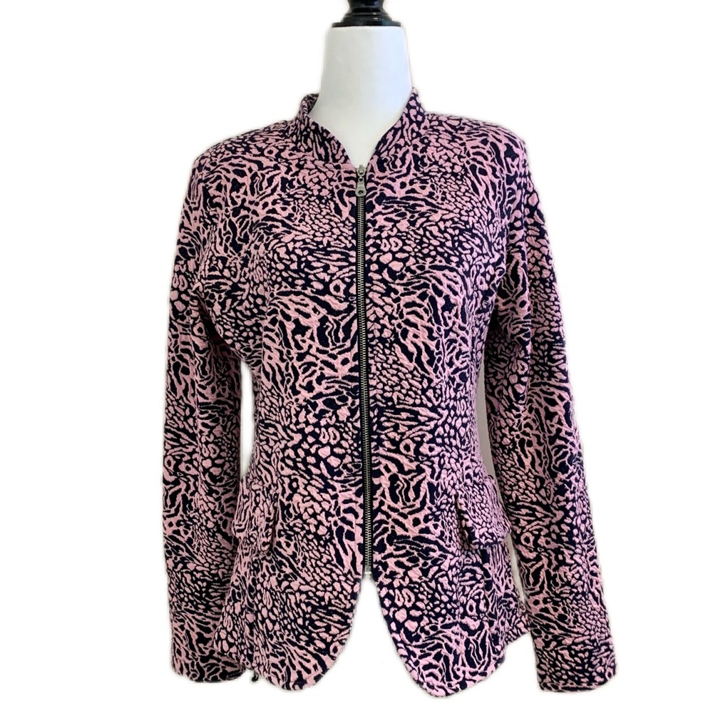 Angelle Milan Full Zip Pink Animal Print Blazer